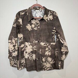 Spartina 449 Farrah Poplin Blouse Botanic Garden Floral Cascade Gray size Medium